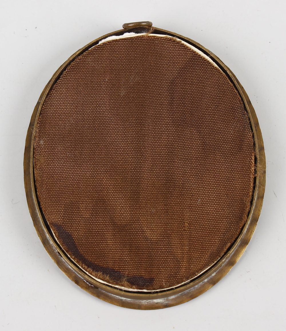 An Indian Mughal-type oval miniature on card. Depicting turbanned bearded male, waist-length, 3 x - Image 2 of 2