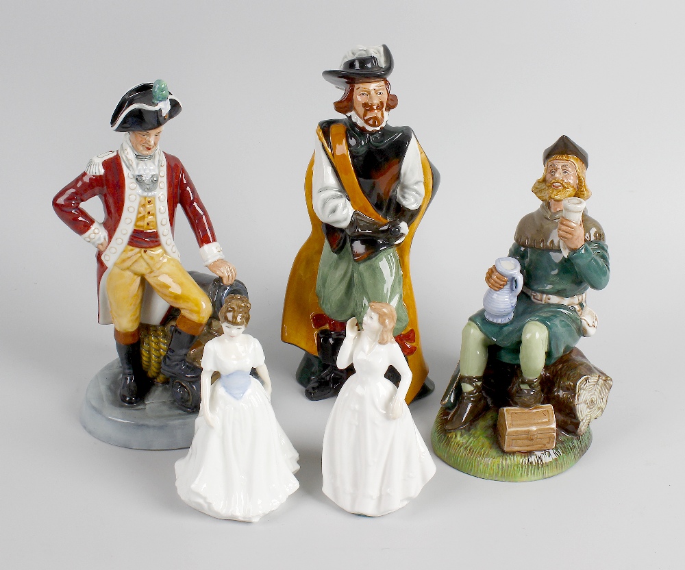 A group of five Royal Doulton figures. Comprising 'Cavalier' HN2718, 10 (26 cm), 'Robin Hood'