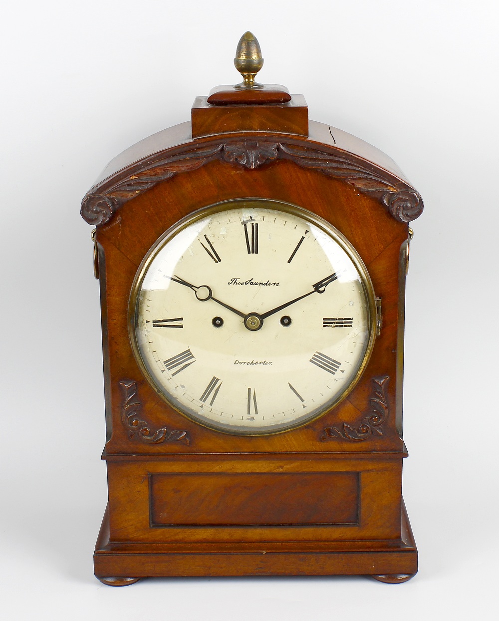 A second quarter 19th century mahogany twin fusee bracket clock The 8-inch cream-painted convex
