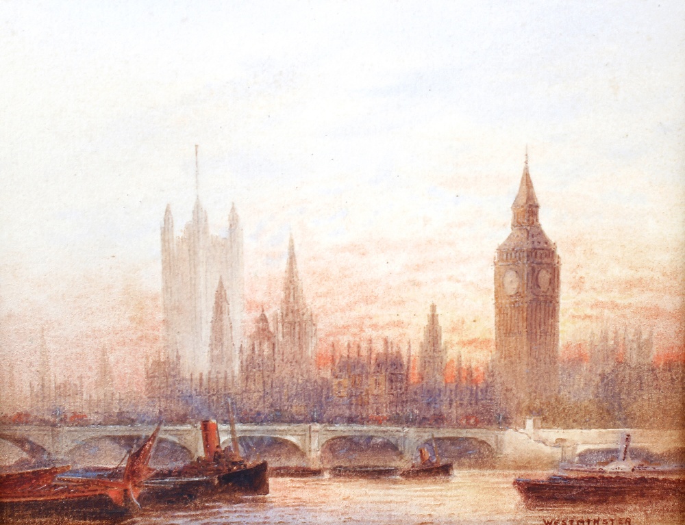 Frederick E. J. Goff (1855 - 1931)'Westminster' Thames scene with London Bridge and the Houses of