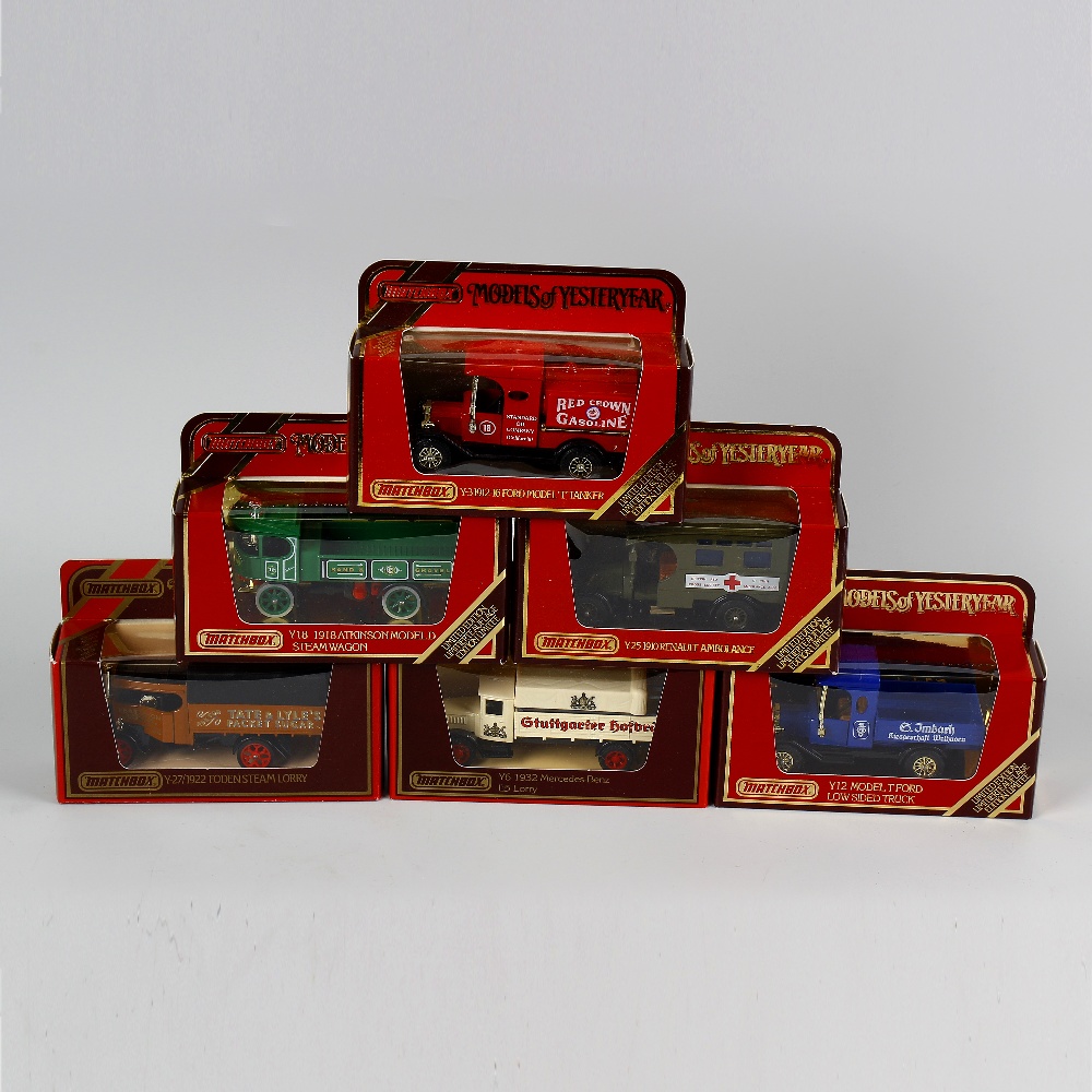 A box containing 50 Matchbox Models of Yesteryear diecast model cars and other vehicles, each in