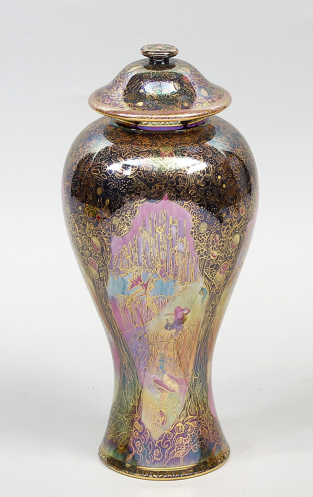 A fine Wedgwood Prestige Fairyland Lustre exclusive exhibition baluster vase and cover. Pattern