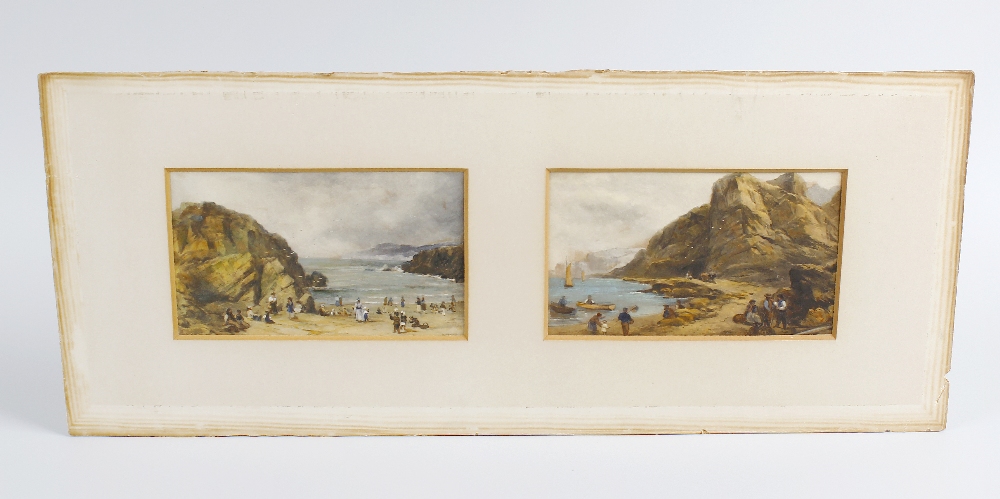 Henry Whatley, (1842-1901) Two coastal scenes with figures on a beach watercolour, one signed