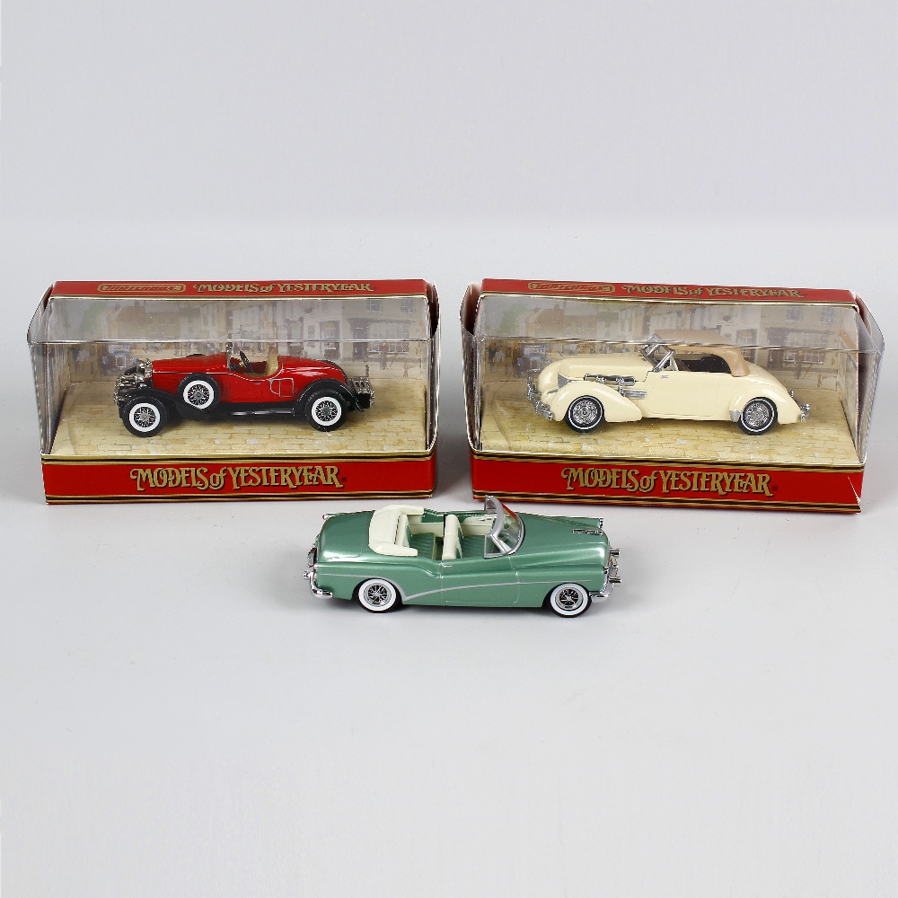 A box containing 46 Matchbox Models of Yesteryear diecast model cars and other vehicles, each in