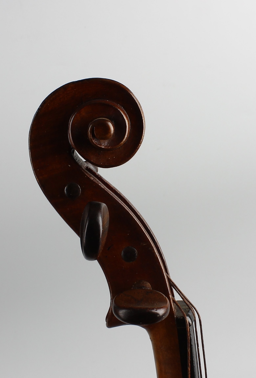 A Nicolas Bertholini violin, 24 (61 cm) long with bow. Heavily worn, scratched and marked. Strings - Image 5 of 9