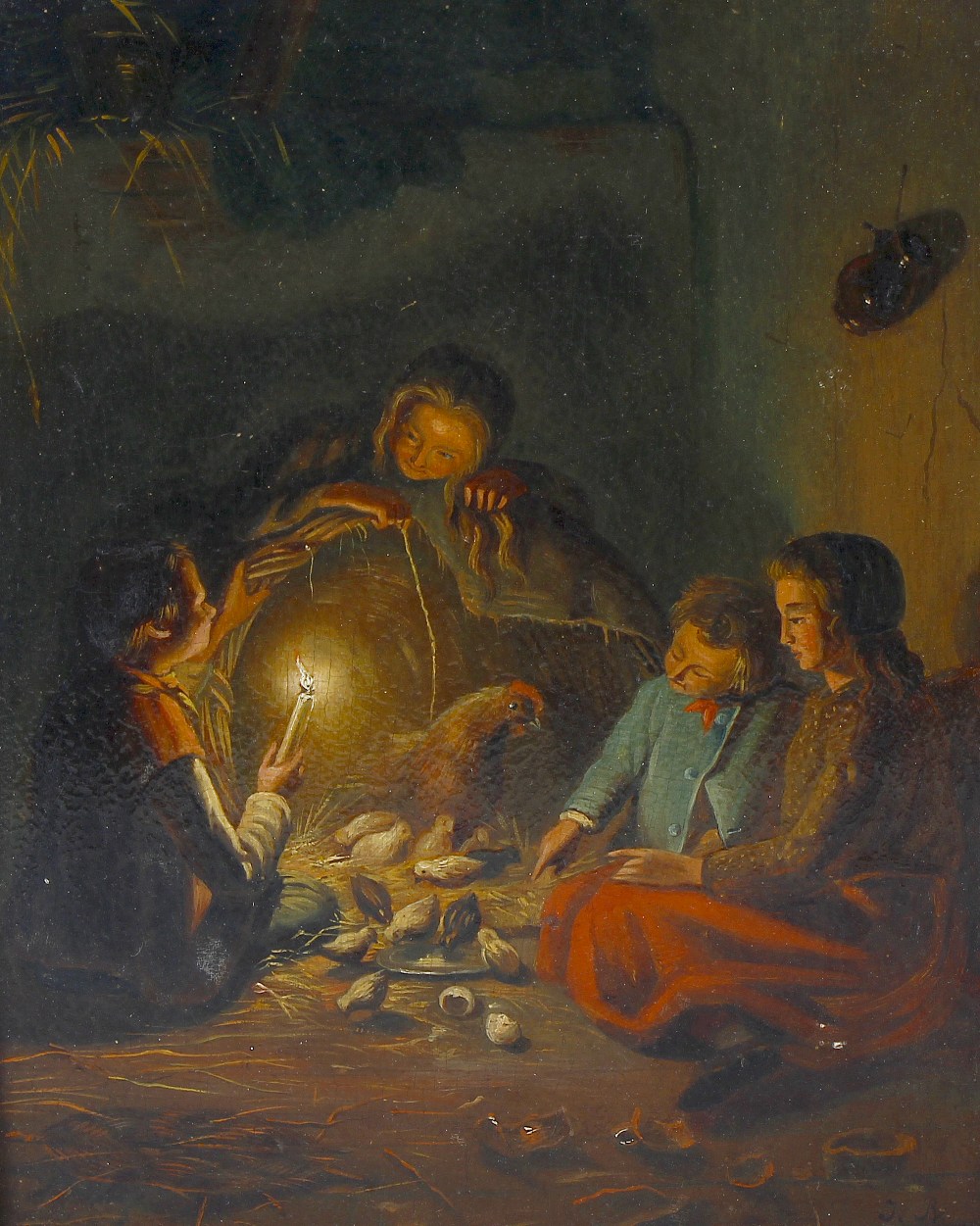Johannes Rosierse, (1818-1901) An interior scene by candlelight Oil on panel 8 x 10.5 (20.25cm x