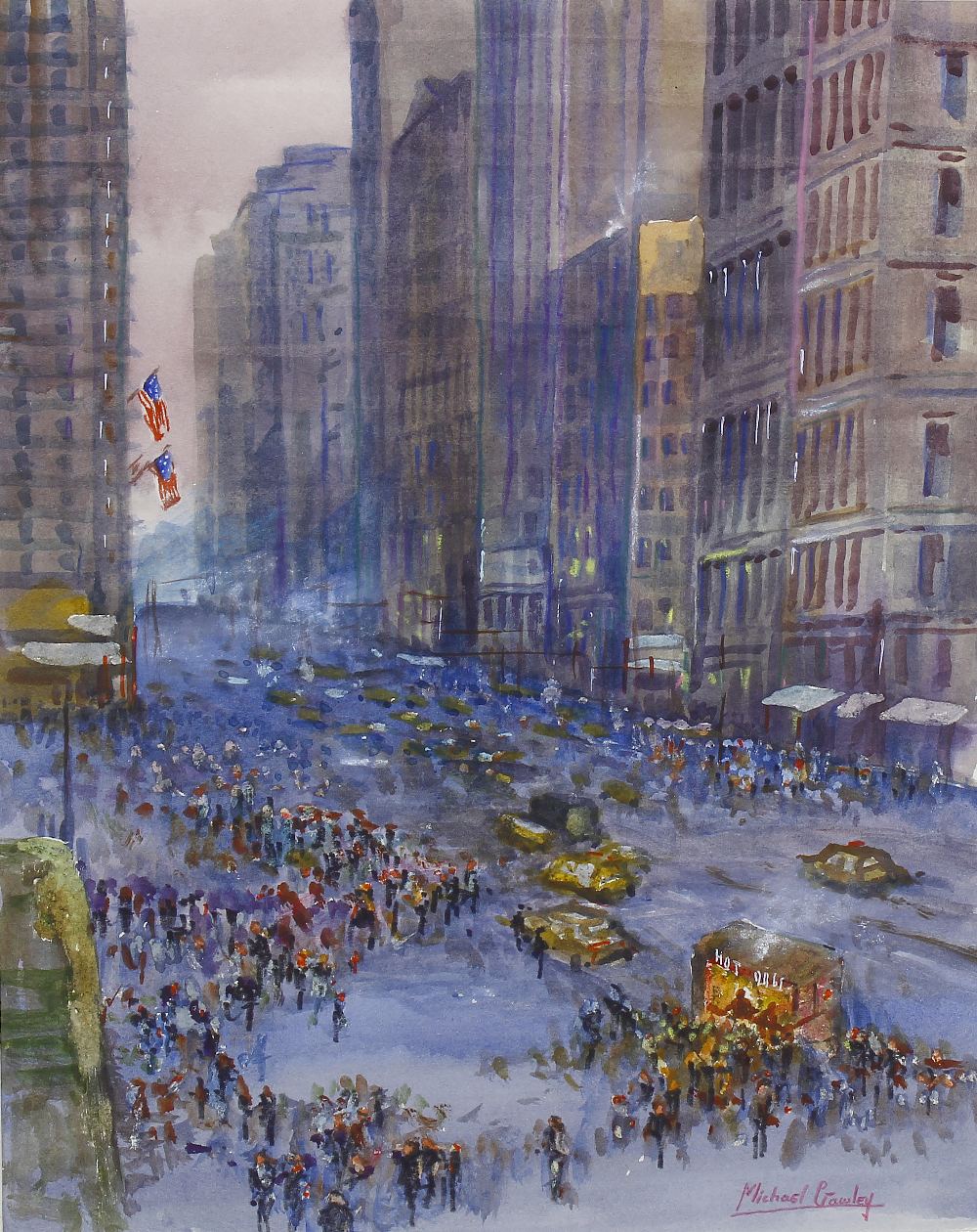 Michael Crawley (Modern) Fifth Avenue, New York Watercolour Signed to lower right hand corner 10 x