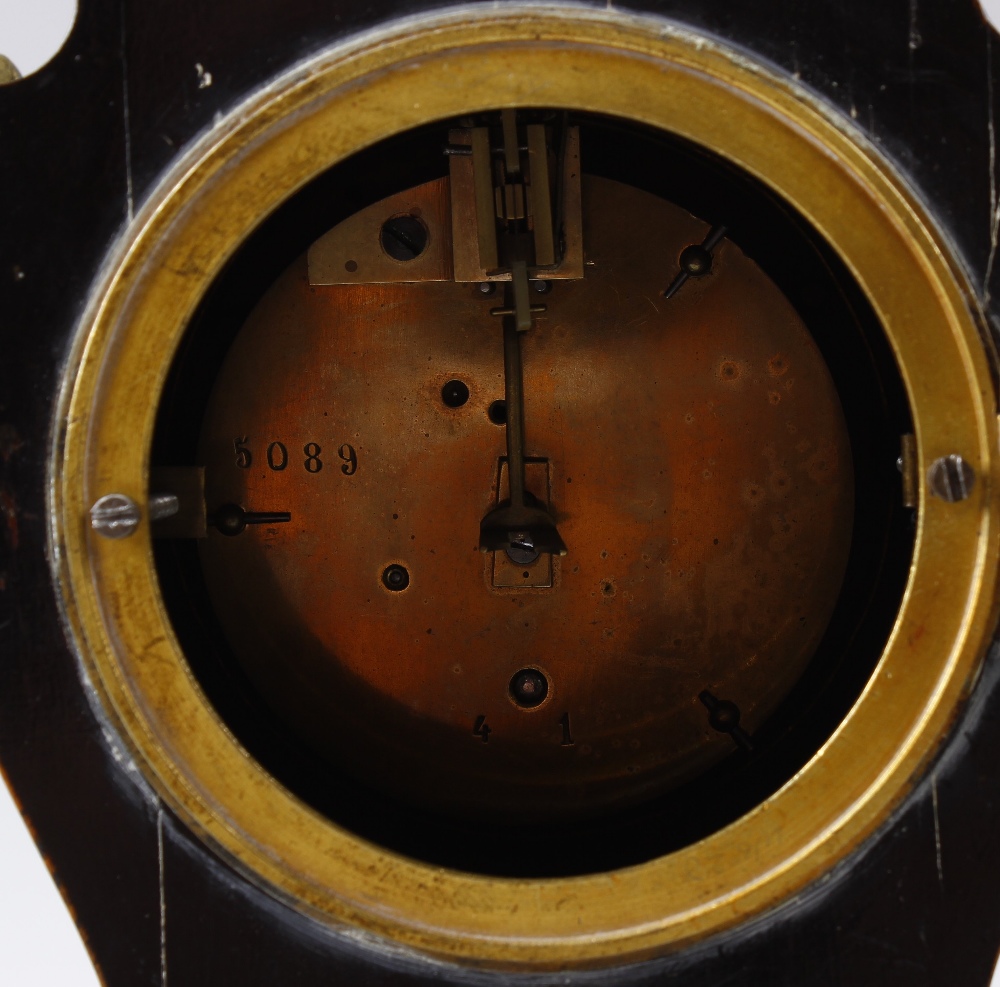 A late 19 century French red tortoiseshell and boulle mantel clock. The 3.25 inch circular dial with - Image 4 of 5