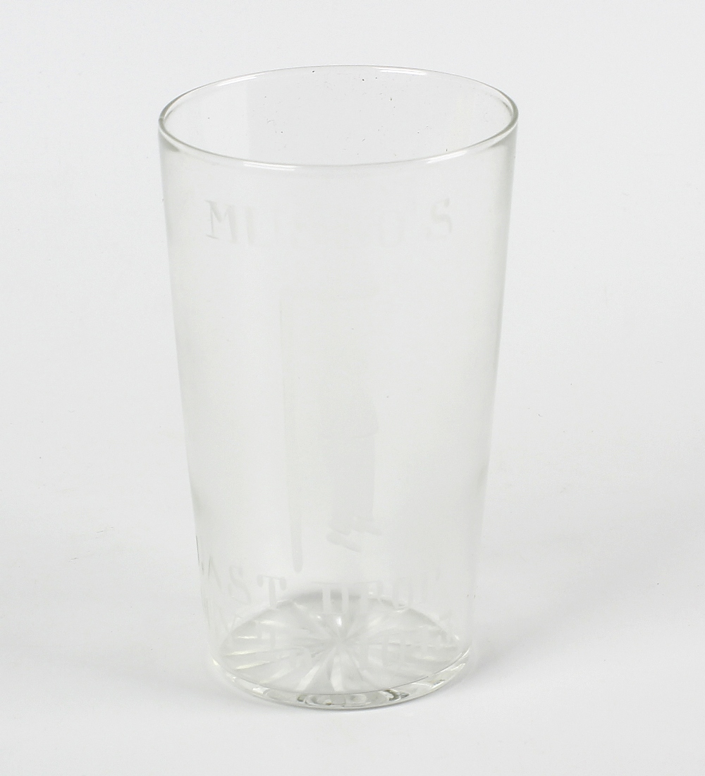 World War II interest: A glass beaker, etched with view of Italian Fascist leader Benito Mussolini