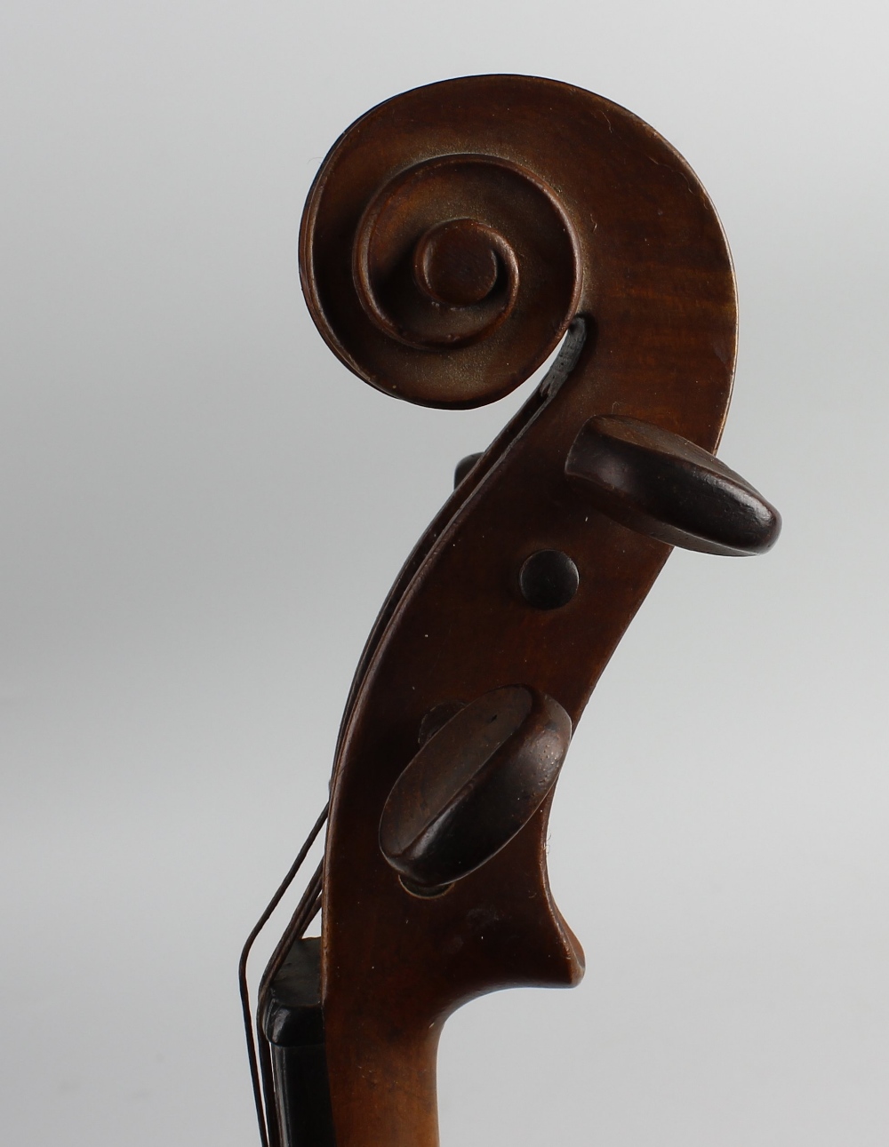 A Nicolas Bertholini violin, 24 (61 cm) long with bow. Heavily worn, scratched and marked. Strings - Image 2 of 9