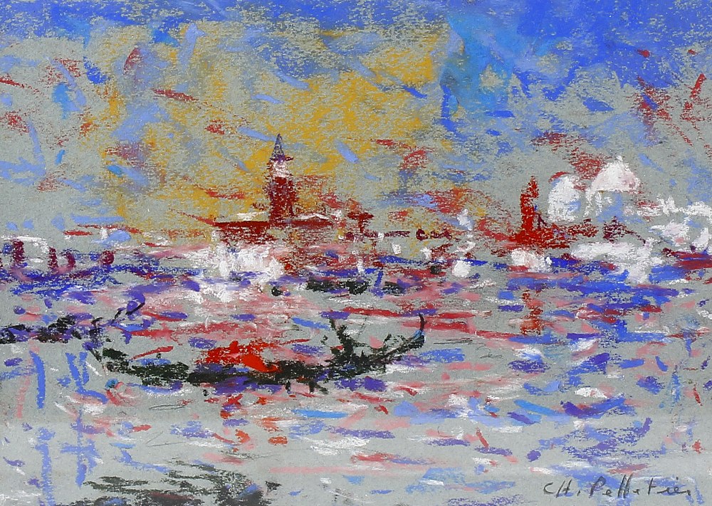 Charles Pelletier (1922-2005)Venice from the lagoon PastelSigned lower right 7 x 9.5 (18 cm x 24