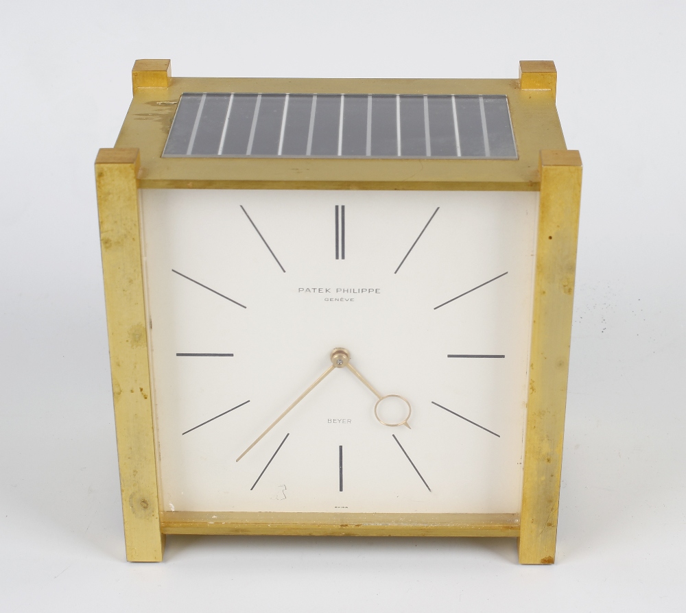 An unusual 1970s Patek Phillippe solar-powered desk timepiece The 4.5-inch square dial with baton