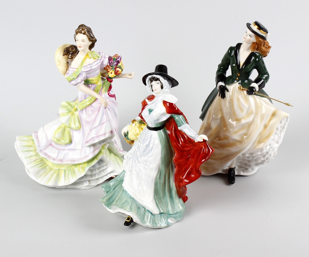 Six Royal Doulton figurines , HN3439 The Skater A/F, HN3477 Springtime A/F, HN3478 Summertime,