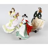 Six Royal Doulton figurines , HN3439 The Skater A/F, HN3477 Springtime A/F, HN3478 Summertime,