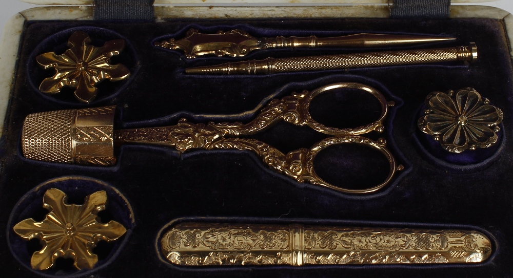 A mid-19th century tortoiseshell and gold necessaire. Of rectangular outline, the hinged cover - Image 2 of 3