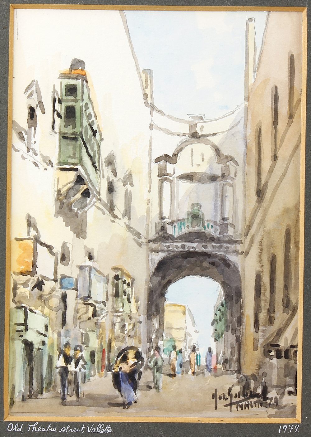 Maltese interest:Galea, (20th century)A pair of watercolours of Valletta, Malta'Old Theatre