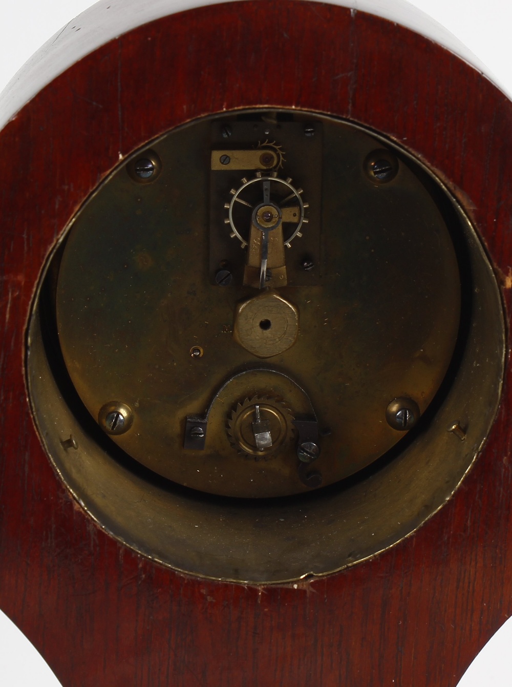 An Art Nouveau inlaid mahogany 'balloon' mantel clock. Having a 3.5-inch white Arabic dial, the - Image 2 of 2