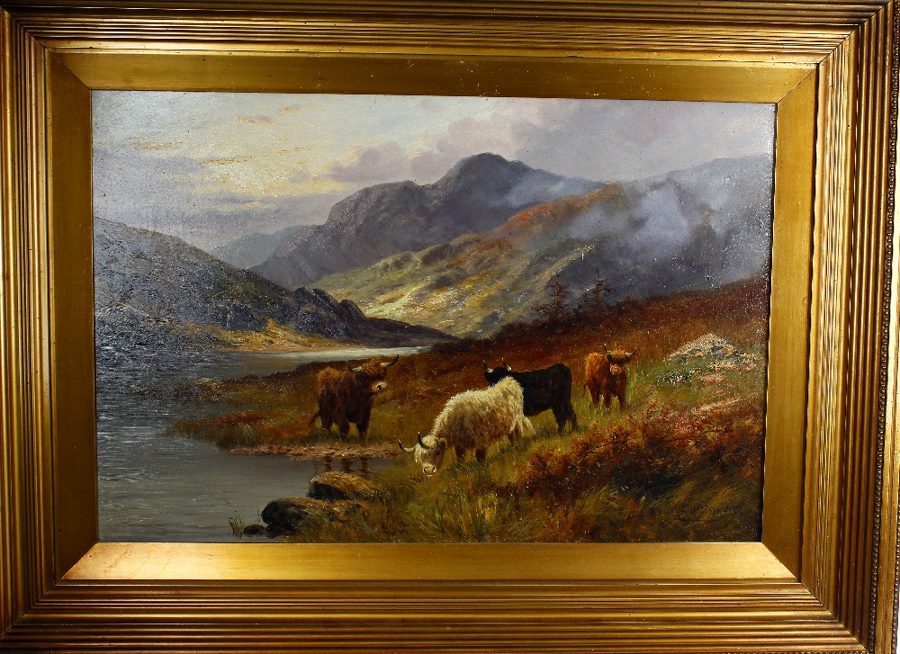 Charles W. Oswald (fl. 1890-1899) A pair of oils on canvas Landscapes with highland cattle Signed - Image 2 of 4