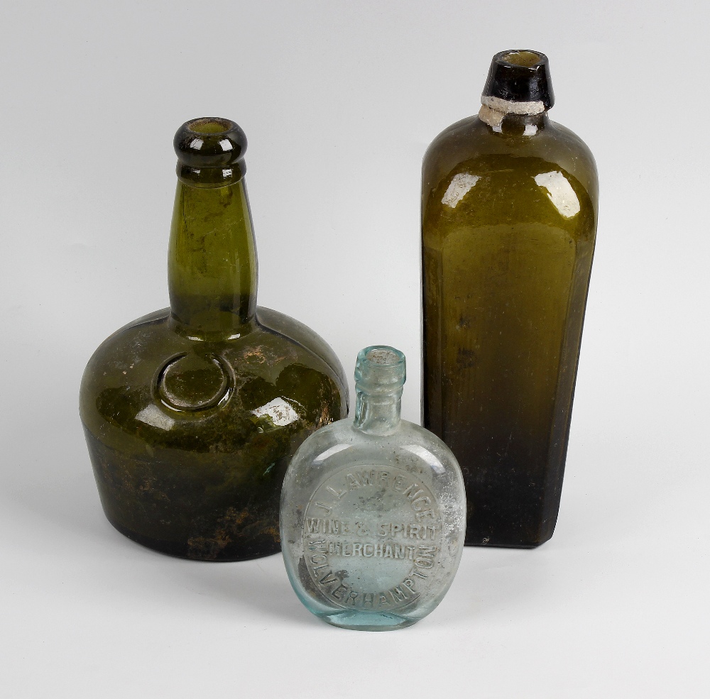 Two boxes containing a large collection of assorted glass bottles To include tapering Dutch-style