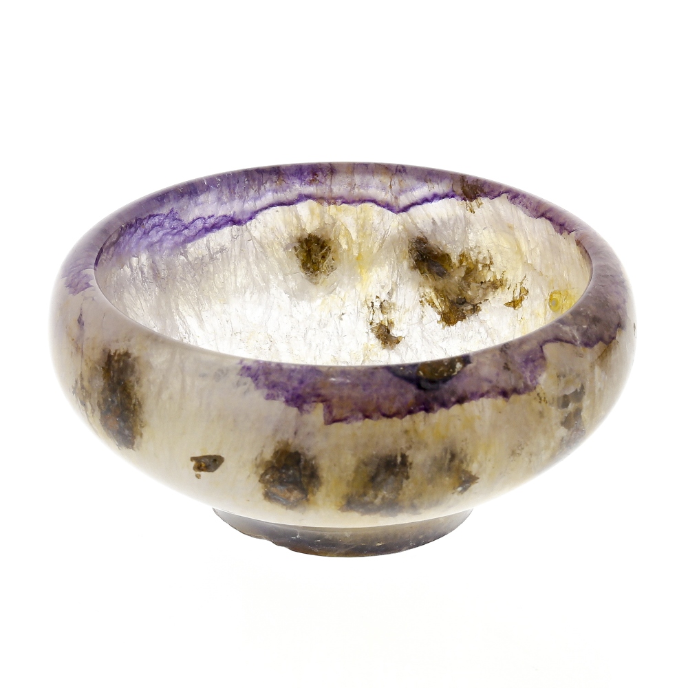 A Blue John bowlMillers Vein Of pan-topped form with incurved rim, with lilac veining over