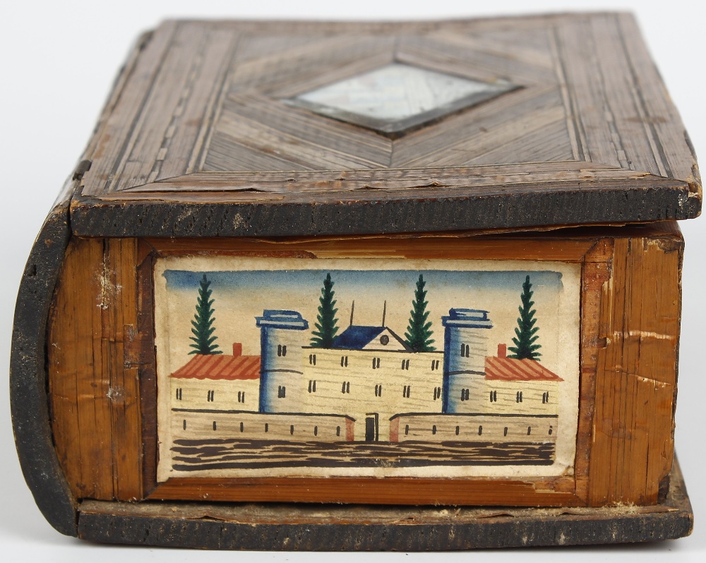 A 19th century prisoner of war work straw box. Of rectangular book form, the hinged cover with - Image 3 of 3
