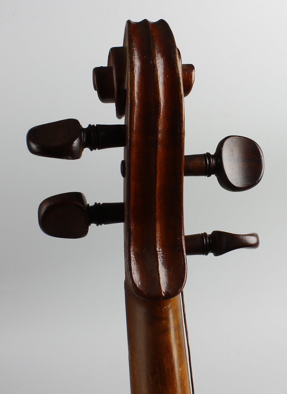 A Nicolas Bertholini violin, 24 (61 cm) long with bow. Heavily worn, scratched and marked. Strings - Image 3 of 9