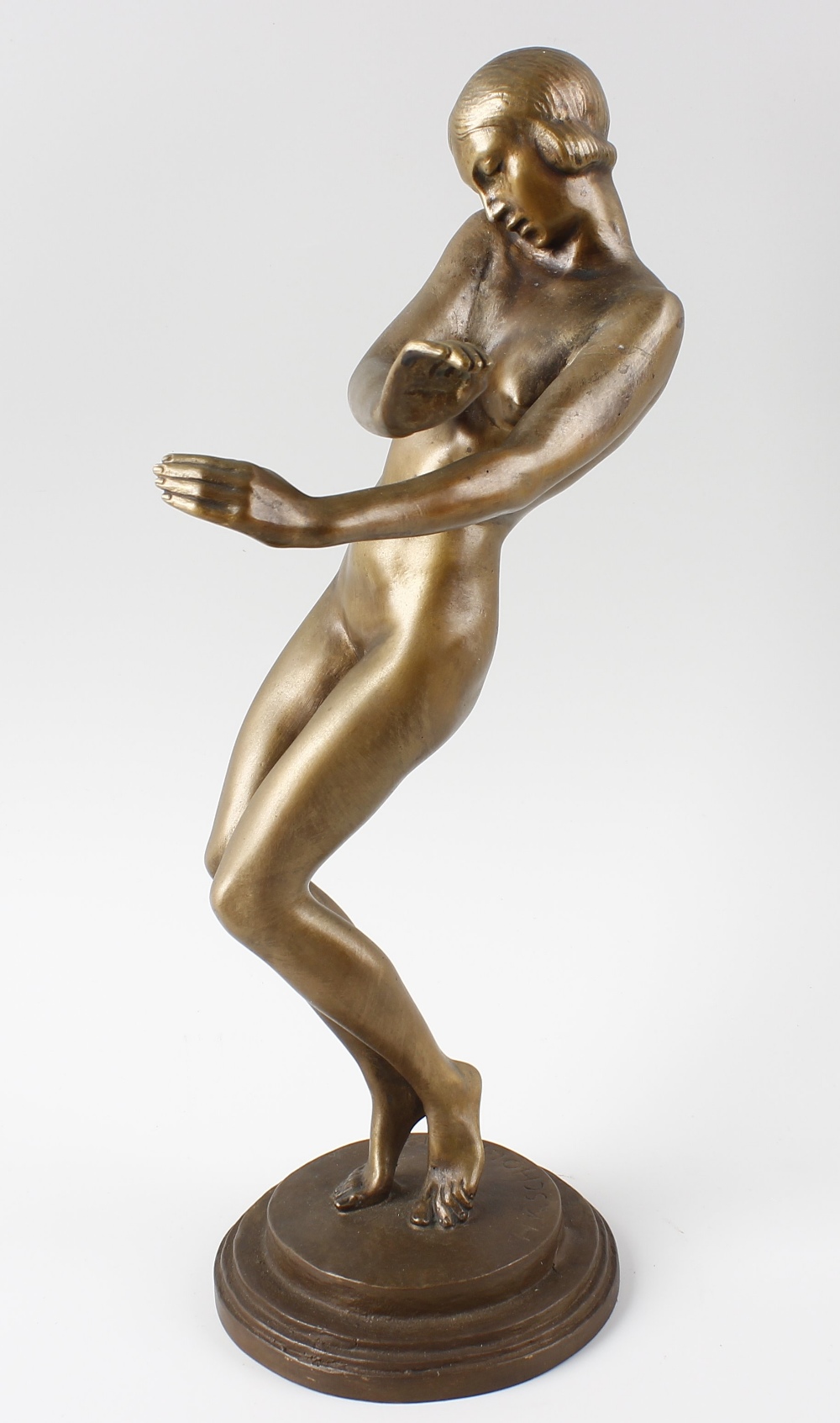 A 20th century bronze figure. Modelled as a dancing female nude, upon stepped circular base - Image 2 of 4