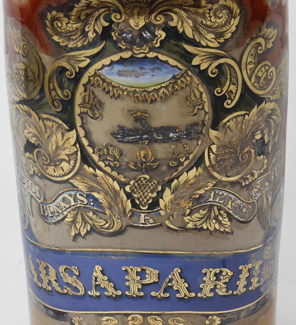 A large and impressive late Victorian decorated glass Sarsaparilla jar, of cylindrical form with - Image 2 of 2