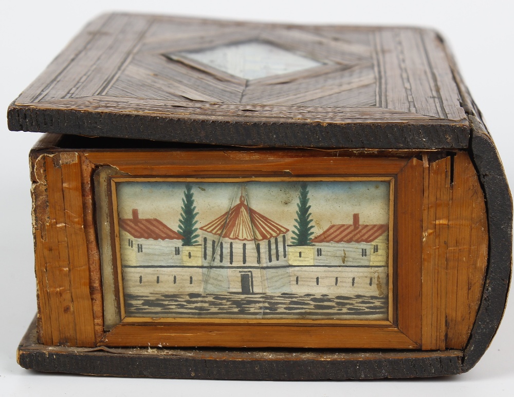 A 19th century prisoner of war work straw box. Of rectangular book form, the hinged cover with - Image 2 of 3