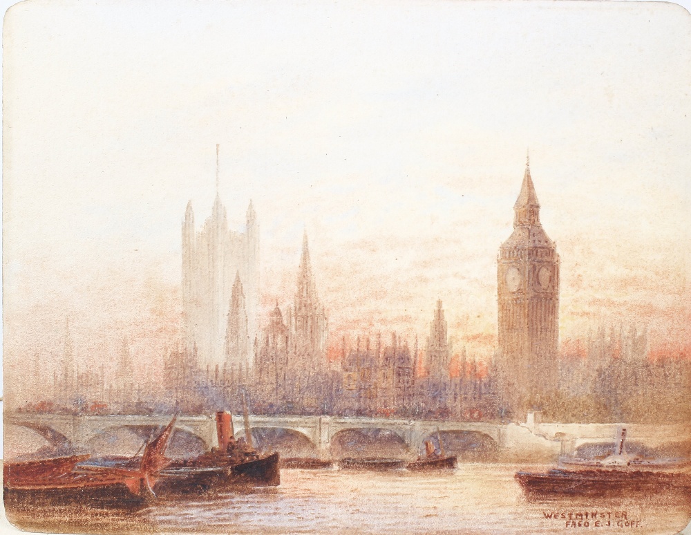 Frederick E. J. Goff (1855 - 1931)'Westminster' Thames scene with London Bridge and the Houses of - Image 3 of 3