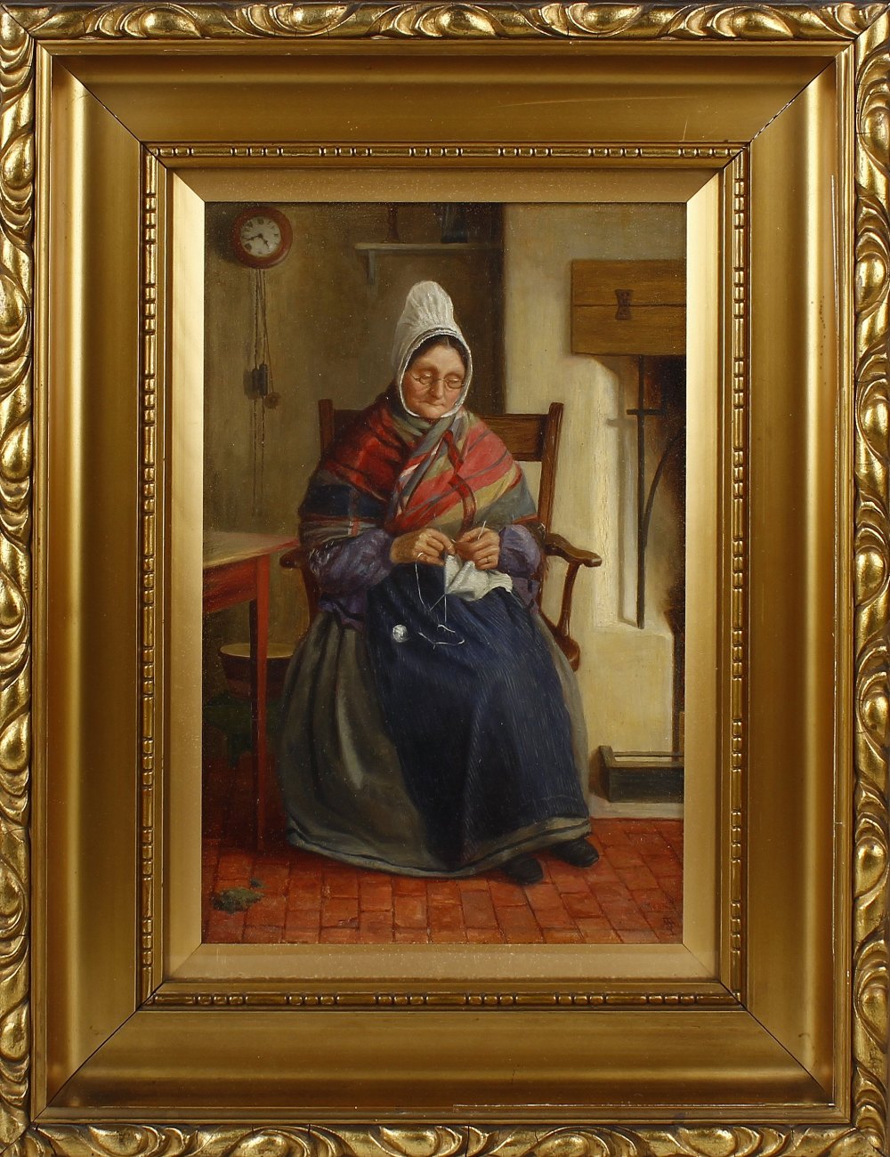 Scottish School, (late 19th century)Portrait of an old lady knitting Oil on canvas Monogrammed FJ or - Image 2 of 4