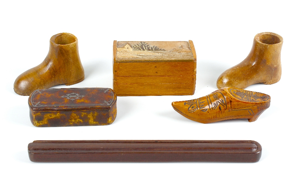 A selection of assorted wooden boxes. To include three inlaid vesta cases, two snuff boxes