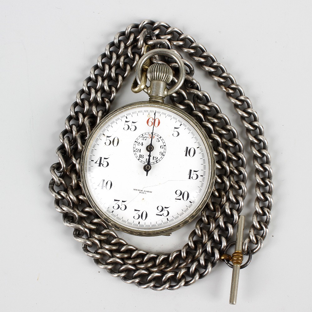 A German Third Reich Kriegsmarine issue U-boat stopwatch, Herman Bark of Kiel. The white Arabic dial