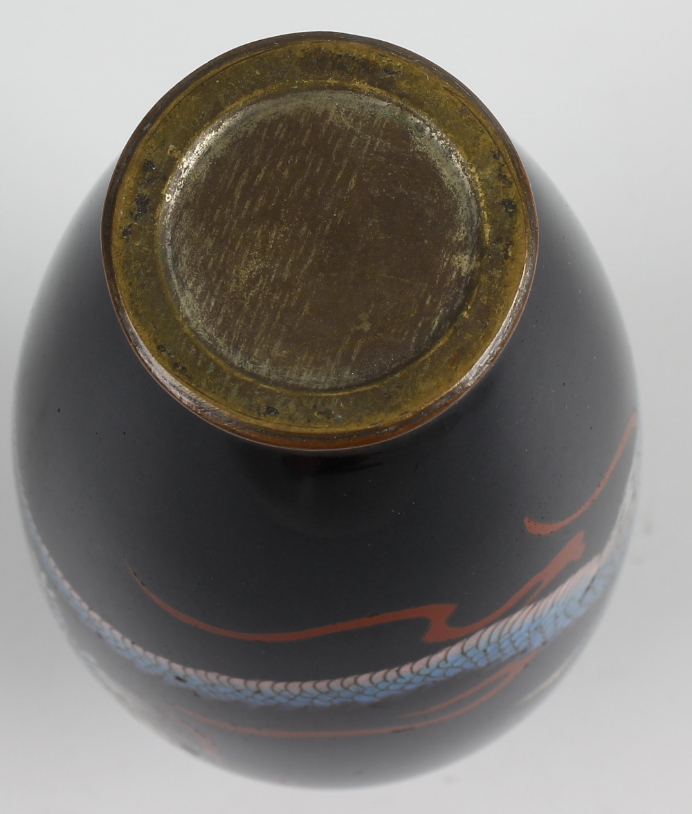A small cloisonne vase with slender tapered ovoid body finished in a dark blue coloured ground - Image 2 of 2