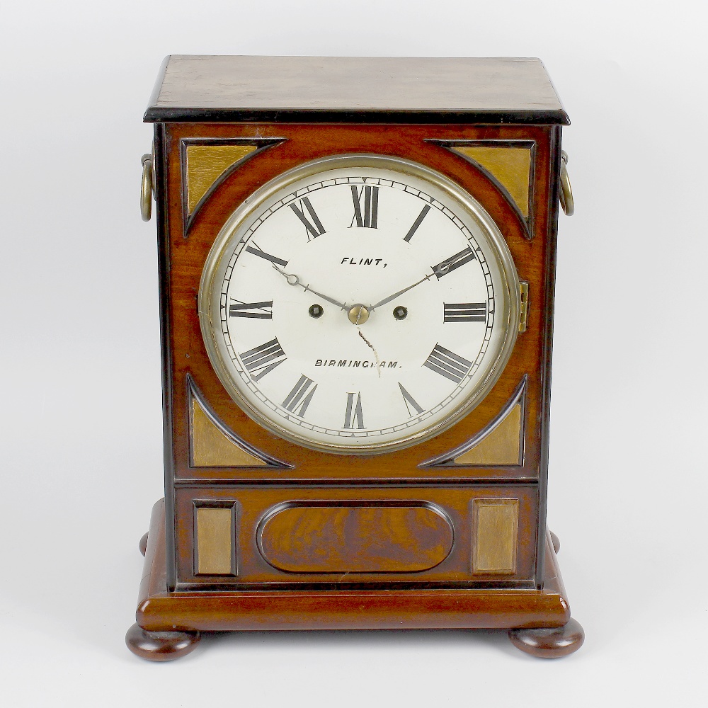 A 19th century mahogany twin fusee bracket clock The 8-inch cream-painted convex Roman dial