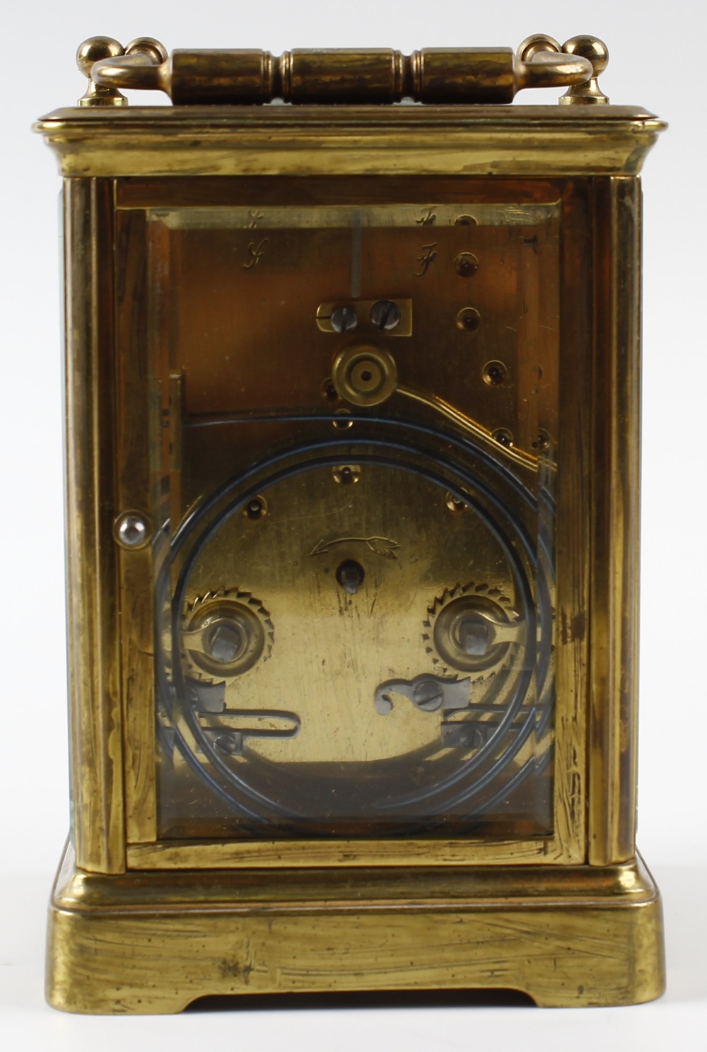 A brass cornice cased carriage clock with white Roman dial, the replaced leaver platform - Image 3 of 5