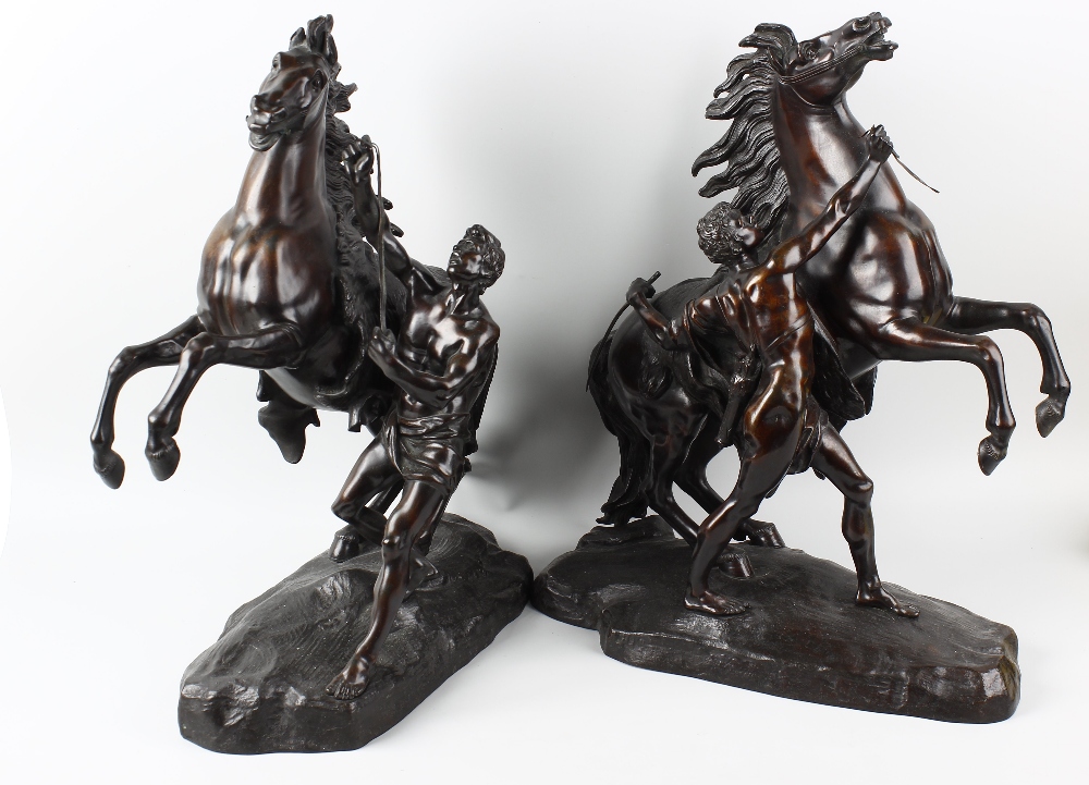 A pair of 19th century bronze Marly horses In the manner of Coustou, each rearing horse with - Image 2 of 5