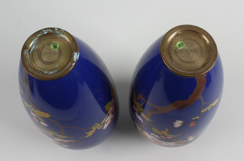 Four cloisonne vases. Two large, of ovoid form having short flared neck, decorated with budding - Image 2 of 2