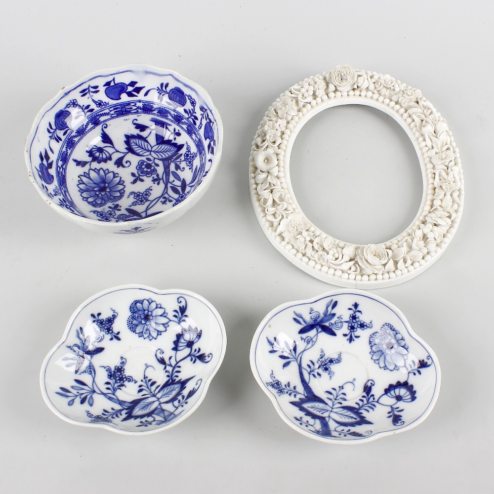 A small group of 19th century and later porcelain. To include: a Stevenson & Hancock Derby oval