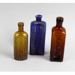 Two boxes containing a large collection of assorted glass bottles To include a box of amber examples