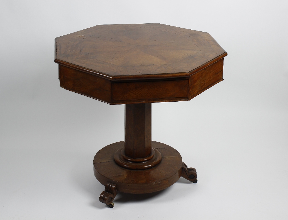A mid 19th century pollard oak centre drum table The segmented octagonal top with star inlay over - Image 2 of 2
