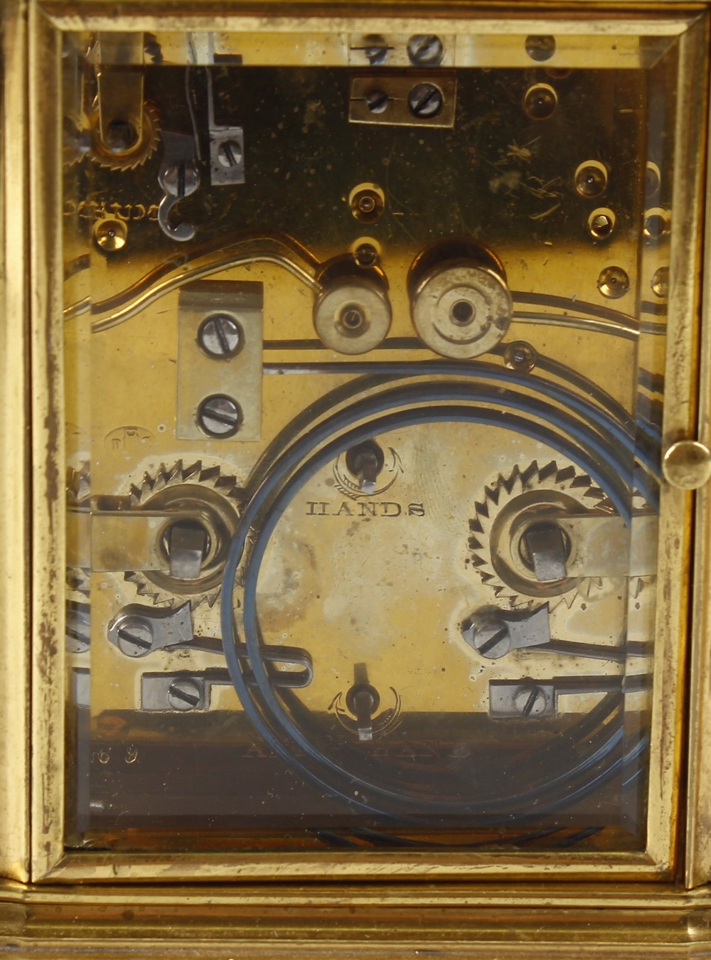 A third quarter 19th century brass gorge-cased carriage clock. Drocourt, Paris. The white enamel - Image 3 of 5