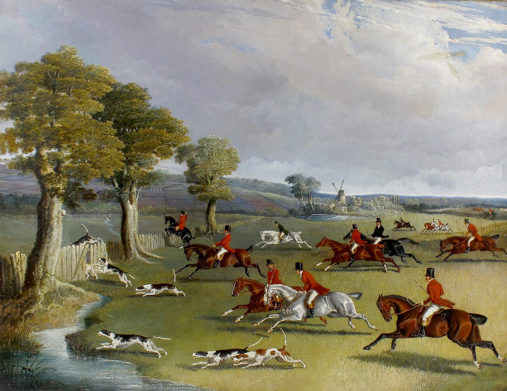 John Frederick Herring, Senior, (1795-1865) Full Cry; huntsmen and hounds in an open landscape