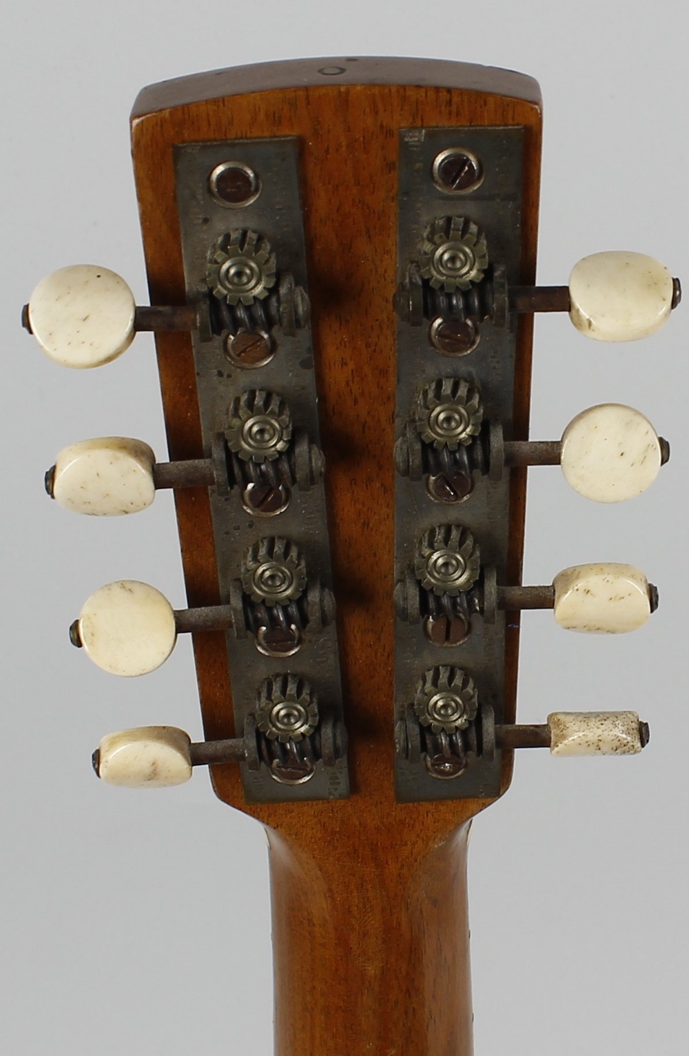 A cased eight-string banjo. The plain stained-wood body having ivorine tuners, unmarked 21 (53.5 cm) - Image 3 of 4