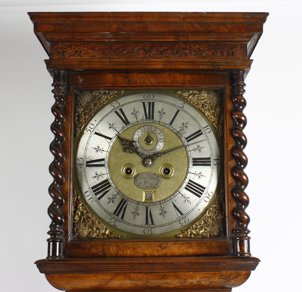 A fine William and Mary or Queen Anne walnut-case 8-day brass dial longcase clock John Warner (I - Image 2 of 7