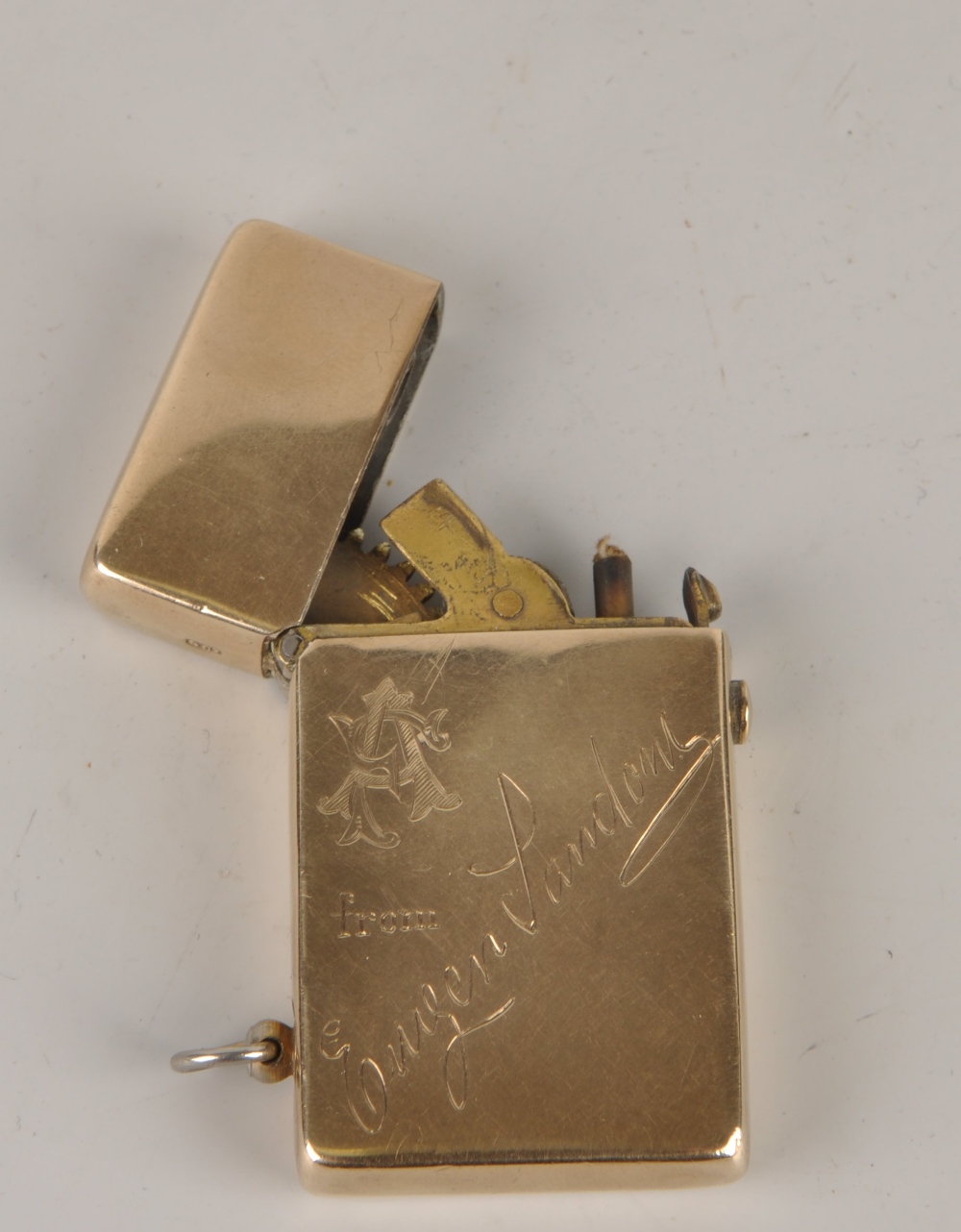 A 9ct gold lighter, of plain rectangular form having engraved monogram and dedication to front, - Image 3 of 3