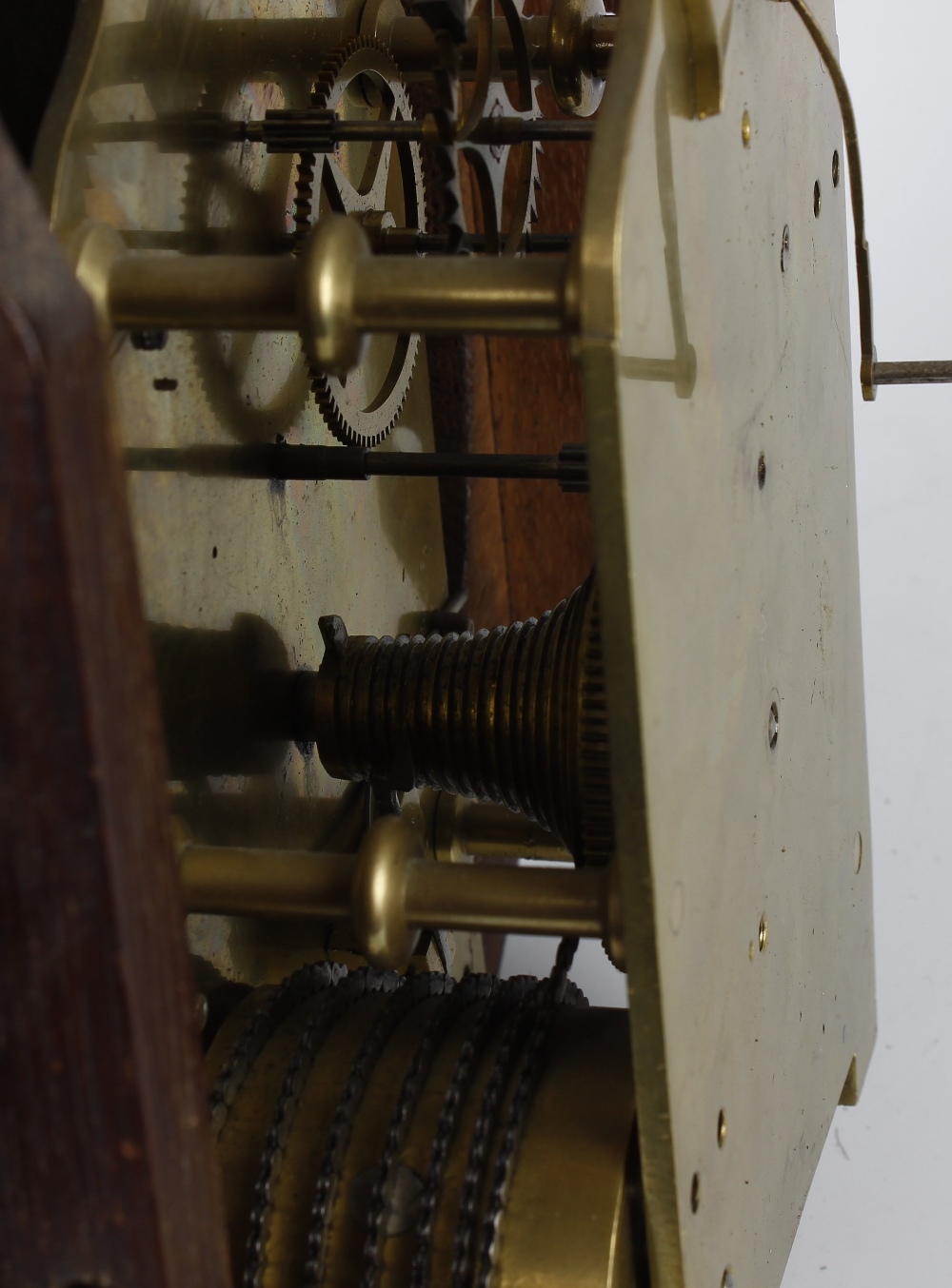 A small mid 19th century oak-cased single-fusee wall clock With 8-inch cream-painted convex Roman - Image 2 of 4