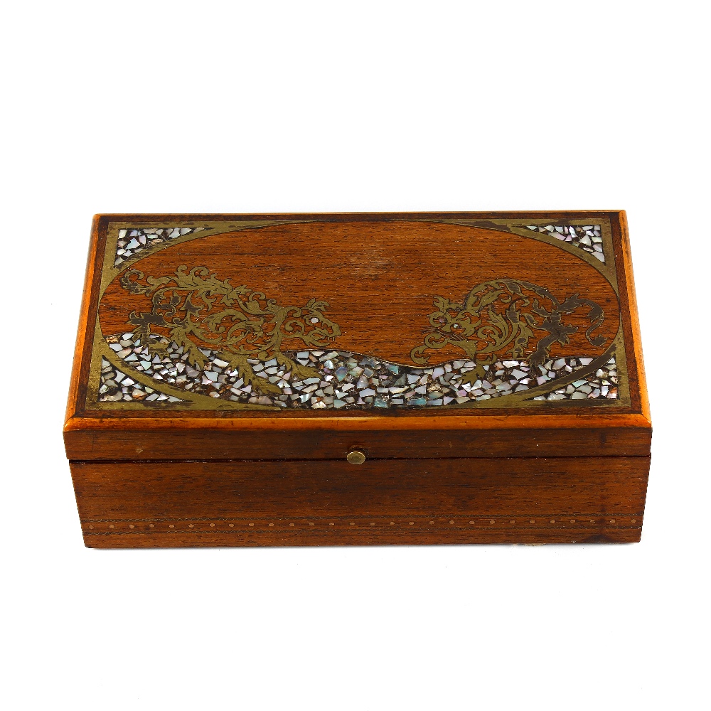 An early 20th century Continental inlaid table box. Perhaps Austrian, the hinged rectangular cover