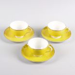 A Royal Worcester porcelain part tea service. Comprising four cups, sugar bowl, six saucers, six