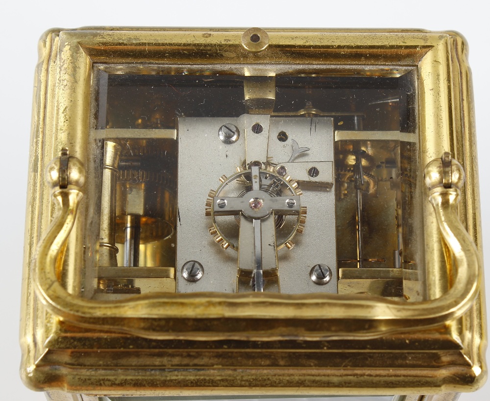 A third quarter 19th century brass gorge-cased carriage clock. Drocourt, Paris. The white enamel - Image 5 of 5